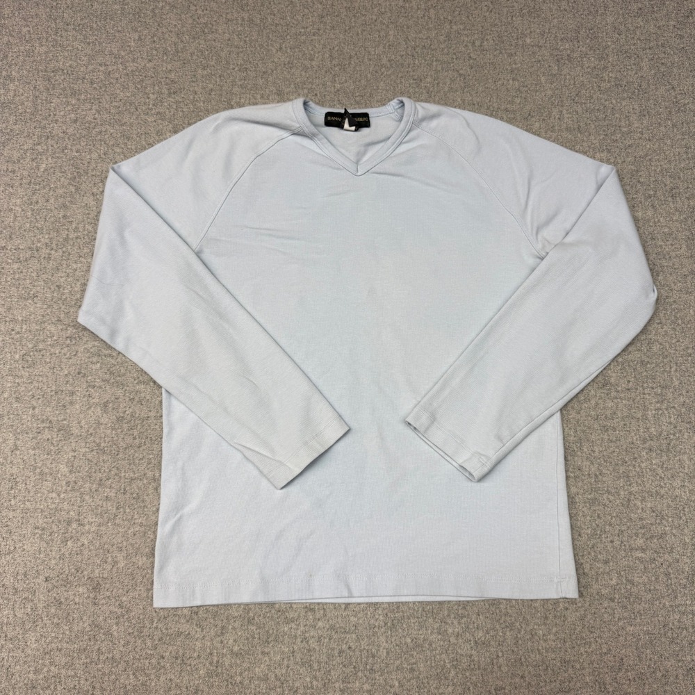 Banana Republic | Long Sleeve Ribbed V-Neck Shirt | Large | Light Blue Raglan Te